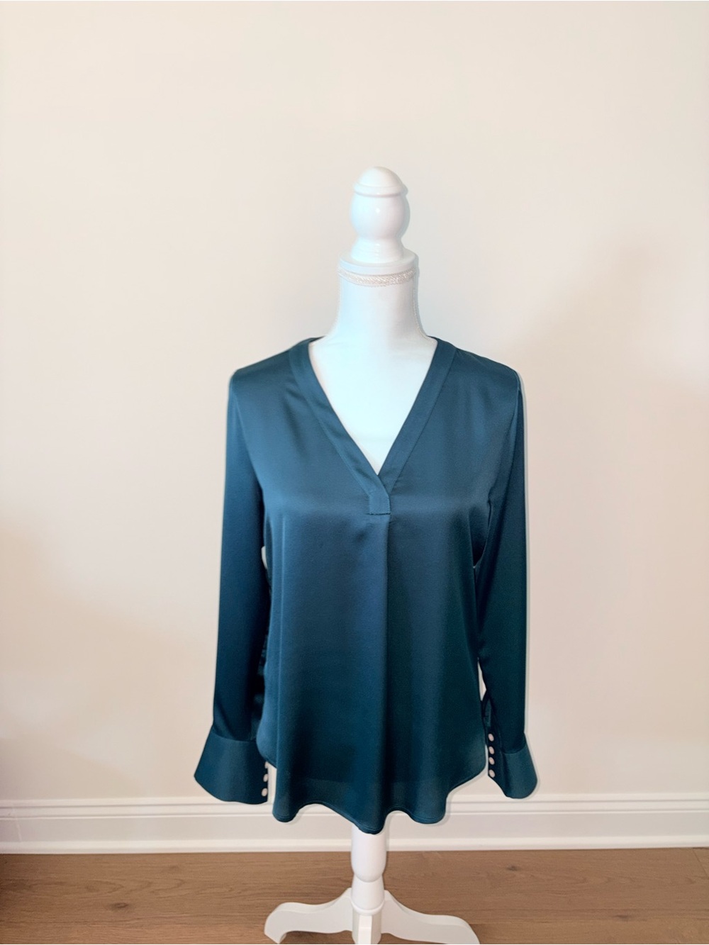 Ann Taylor Teal Satin V-Neck Blouse